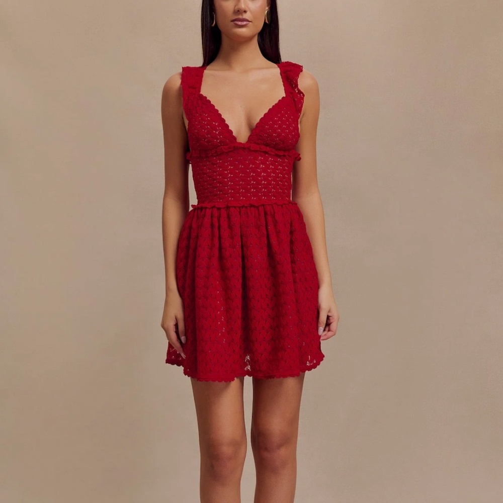 Meshki Ezra Red Lace Mini Dress